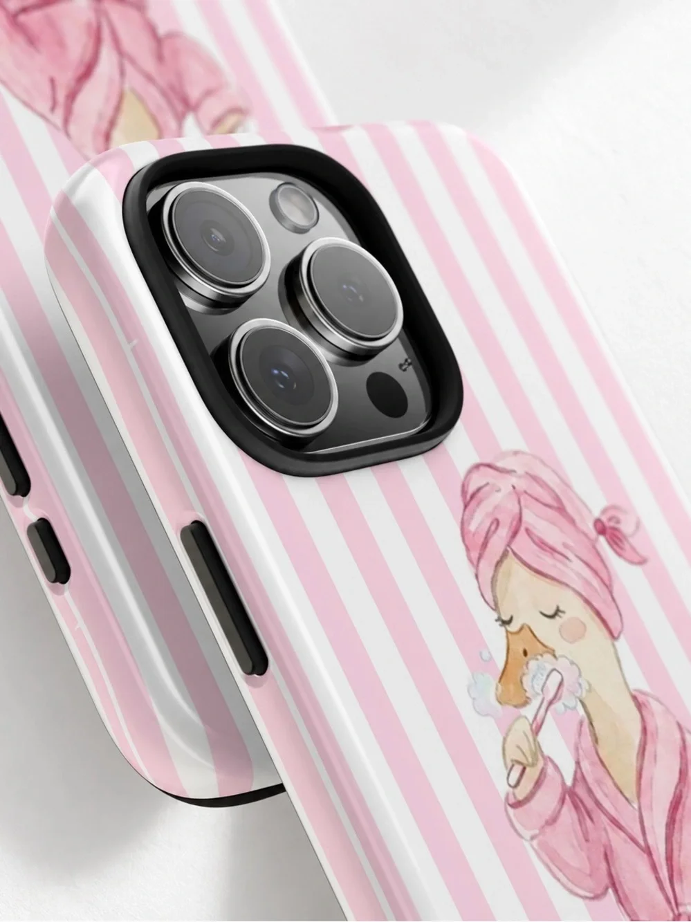 Spa Duck Pink Robe Striped Preppy Coquette Aesthetic Tough Phone Case